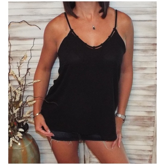 Ladder Design Chiffon Tank Black 1318 - Picture 3 of 5